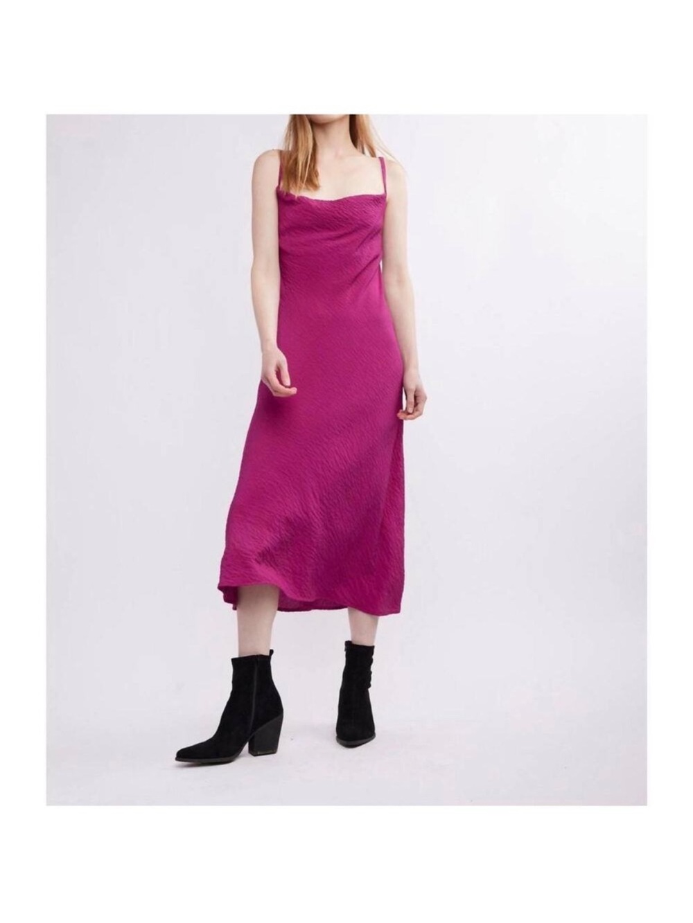 NEW SELF CONTRAST norah midi slip dress in magenta $140